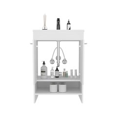Lorenzo Floor Vanity With Four Drawers And Two Open Shelves, White