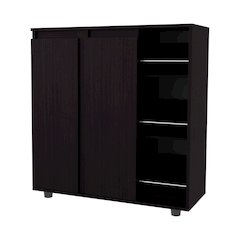 Houck Shoe Rack with 3 Side Tiers, Compact Storage, Black