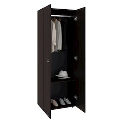 2 Doors Closet System Armoire, Hanging Rod and Storage Shelf, Stained Walnut