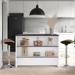 Kitchen Island, Open Down Shelves, Storage Cabinets, Top Counter Space, White