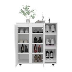 Shoe Rack with 3 Side Tiers, Compact Storage for Shoes, Boots, White