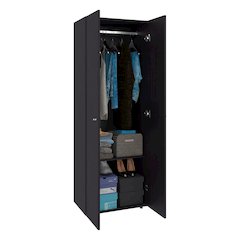 2 Doors Closet System Armoire, Hanging Rod and Storage Shelf, Armoire, Black