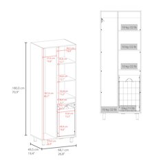 71" High Two-Door Broom Closet With Hamper , Four Shelves, Hangers, White