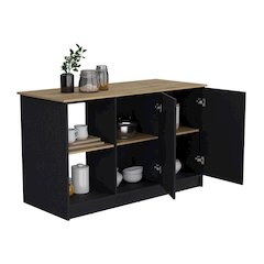 Juniper Kitchen Island Black / Macadamia MDF