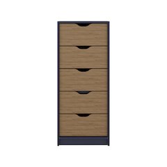 Basilea 5 Drawers Tall Dresser, Pull Out System, Blue Natural Oak