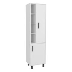 Stanton Tall Storage Cabinet With Two Doors And Three Open Shelves, White