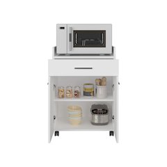 Kitchen Cart With Casters, Open Shelves, Drawer And Cabinet Storage, White