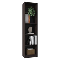 Home Slim 5 Shelves Narrow Bookcase With Open Shelves, Stained Walnut