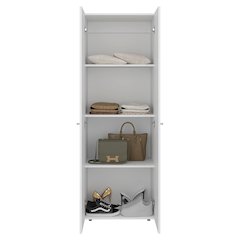 Home 2 Door Closet System, Four Fixed Shelves, Compact Wardrobe, White