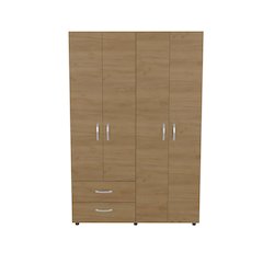 Armoire with 4 Doors, 2 Drawers, And 2 Hanging Rod, Storage Cabinet, Natural Oak