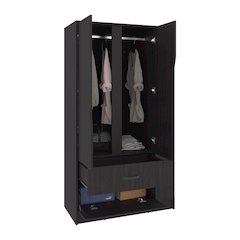 Armoire With Double Doors, Hanging Rod, Interior Shelves, Black