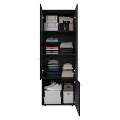 3 Door Closet System with Hanging Rod for clothes and interior Shelves, Black