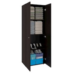 2 Door Closet System, Four Fixed Shelves, Compact Wardrobe, Stained Walnut