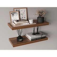Ecco 31.5" Wide Floating Shelves Set Of 2, Shelves For Wall Decor, Walnut