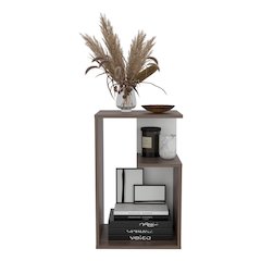 Everet High 3-Tier Open Shelf Nightstand, Dark Walnut - White