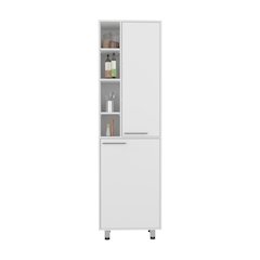 Kitchen Pantry with 2 Doors, Adjustable Shelves, side Shelves, White