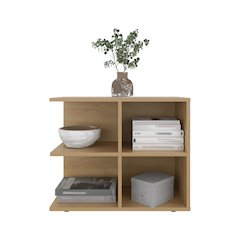 Console Sideboard Cart With 2 Doors And Open Shelves, Natural Oak