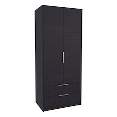 Armoire Double Doors, Two Drawes, Hanging Rod And Interior Shleves, Black