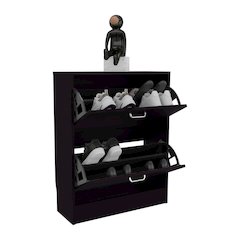 Two-Door Shoe Rack Cabinet With Adjustable Shelves, Storage Organizer, Black