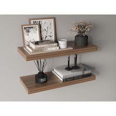 Ecco 31.5" Wide Floating Shelves Set Of 2, Shelves For Wall Decor, Light Brown