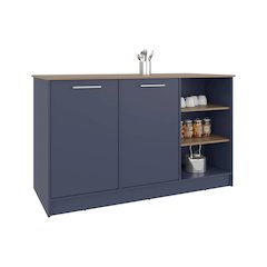 Kitchen Island, Three Open Shelves, Two Cabinets Doors, Natural Oak