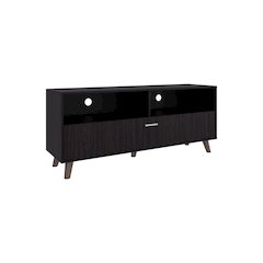 Tv Stand With 2 Doors And Open Storage Shelves, Entertainment Center, Black