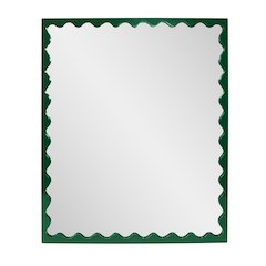 Santosh Rectangular Mirror with Inner Scalloped Edge in Glossy Hunter Green