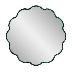Kushi Round Scalloped Edge Mirror in Glossy Hunter Green
