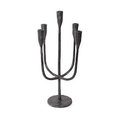 Asher Sculpted Cast Aluminum Five Arm Candle Holder- Ebony