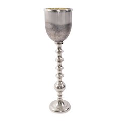 Black Diamond Glass Chalise on a Nickel Turned Metal Stand- Medium