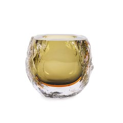 Dusty Olive Crystalized Glass Vase- Short