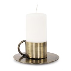 Italo Short Antique Brass Candle Holder with Handle