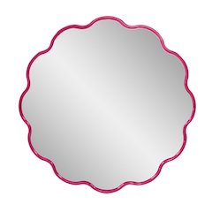 Kushi Round Scalloped Edge Mirror in Glossy Hot Pink