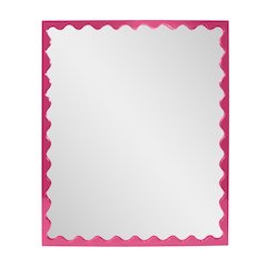 Santosh Rectangular Mirror with Inner Scalloped Edge in Glossy Hot Pink