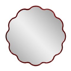 Kushi Round Scalloped Edge Mirror in Glossy Burgundy