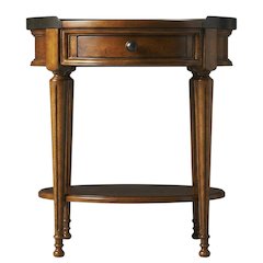 Round Side Table with Drawer, Transitional Accent Table, Olive Ash