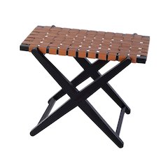 Cipriani 24 in. W Leather & Wood Luggage Rack, Orange, Black