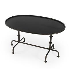 Kira 38 in. W Oval Metal Industrial Coffee Table with Tray Top Edging, Oil Rubbed Bronze