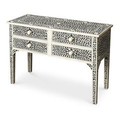 Vivienne Bone Inlay Console Table, Black