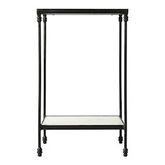 Square Marble Top Side Table with Shelf, Transitional Accent, Black