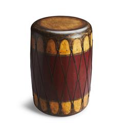 Navajo Leather 18"W Drum Side Table, Multi-Color