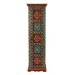 Hand Painted Tall Storage Cabinet, Boho Eclectic Accent Cabinet for Living Room