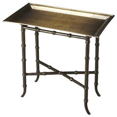 Meiling Antique Brass Tray Top Side Table, Bronze