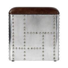 Square Industrial Ottoman Footstool with Distressed Finish for Living Room
