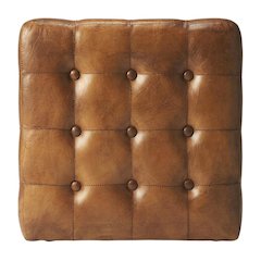 Square Leather Upholstered Ottoman, Transitional Footrest for Living Room