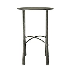 Round Side Table with Distressed Finish, Industrial Accent Table for Living Room
