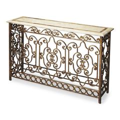 Contessa Iron & Fossil Stone Console Table, Multi-Color