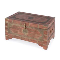 Nador Hand-Painted Brass Inlay Storage Trunk Coffee Table, Pink