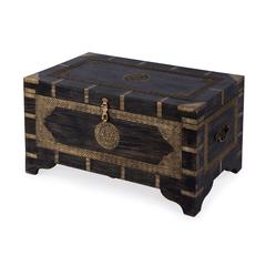 Nador Hand-Painted Brass Inlay Storage Trunk Coffee Table, Brown