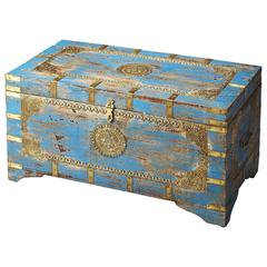 Neela Painted Brass Inlay Storage Trunk, Blue